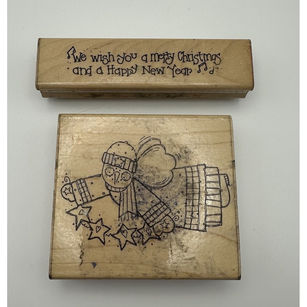 JRL Design Snowy Angel Q269 Merry Christmas Song T115 Wood Rubber Stamp Lot Of 2